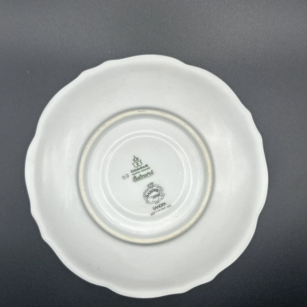 Vintage Baronet Floral Porcelain Tea Cup and Saucer Set With Silver Trim Japan